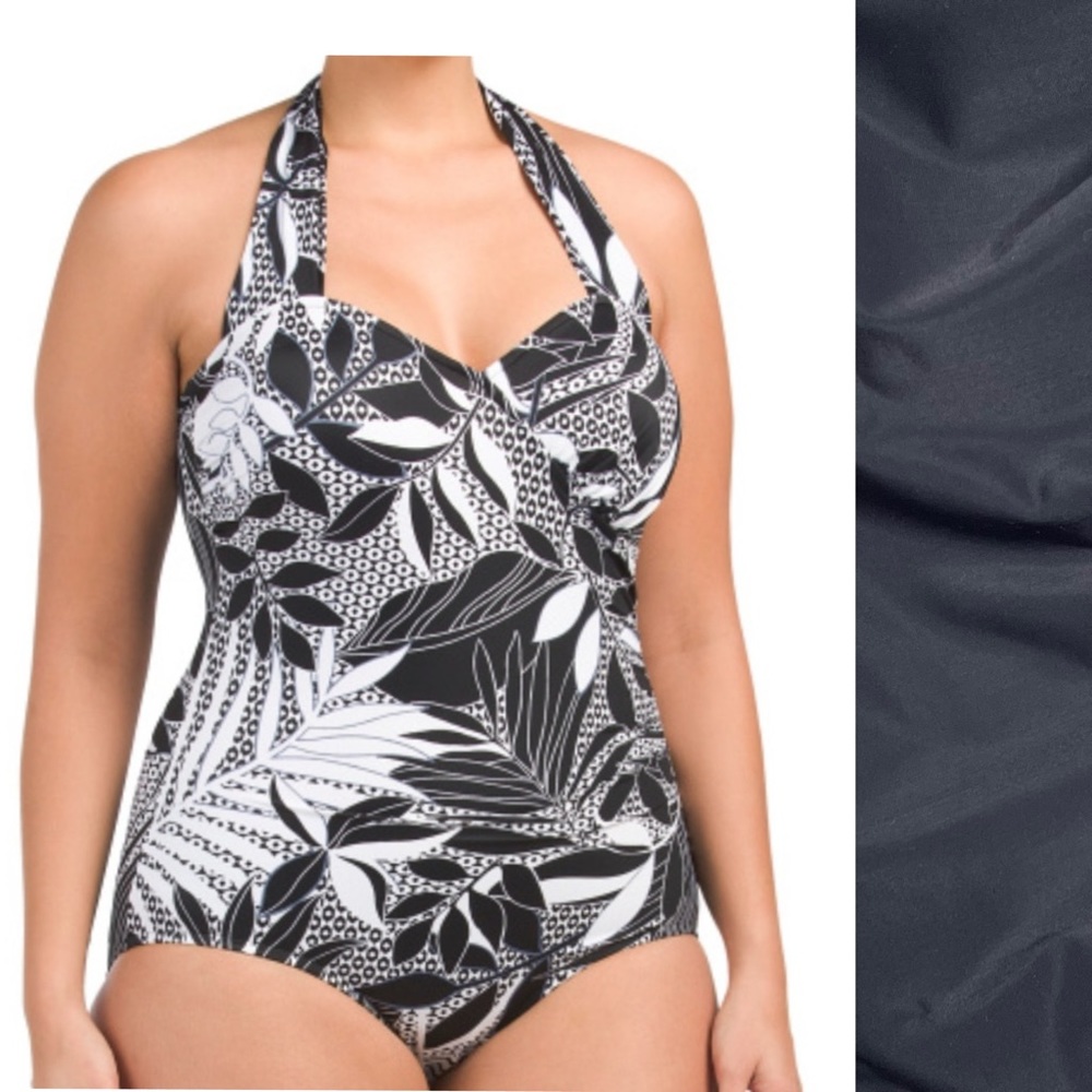 MagicSuit Black Slimming Halter One Piece Swimsuit Size 12 Tummy Control